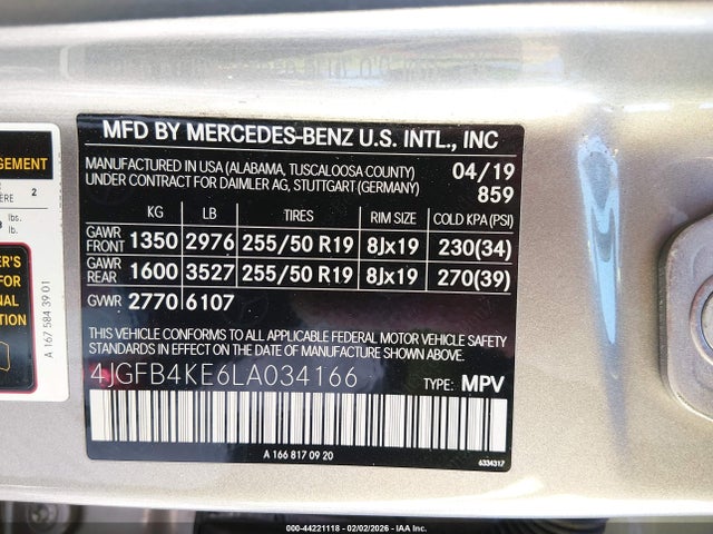 2020 Mercedes-benz Gle 350 4matic მანქანა იყიდება აუქციონზე, vin: 4JGFB4KE6LA034166, აუქციონის ნომერი: 44221118