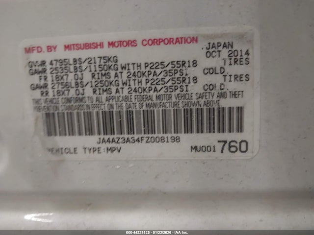 2015 MITSUBISHI OUTLANDER JA4AZ3A34FZ008198 Photo 8