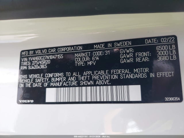 YV4H60CZ7N1847155 Volvo Xc90 Recharge Plug-in Hybrid T8 Inscription Expression Extended Range 7p