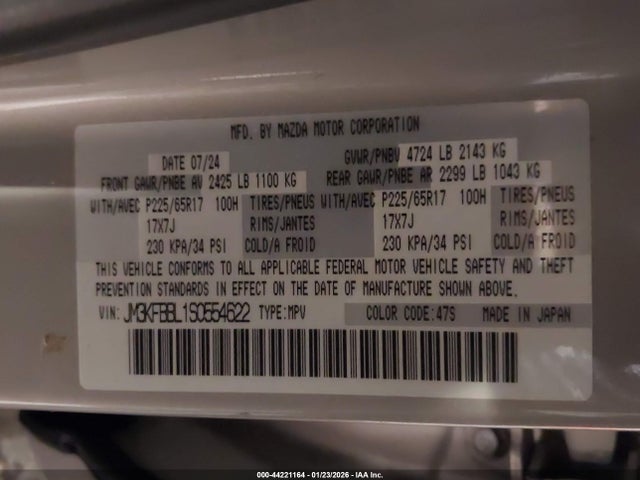 Продаж на аукціоні авто 2025 Mazda Cx-5 2.5 S Select, vin: JM3KFBBL1S0554622, номер лоту: 44221164