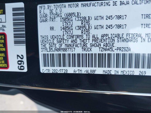 44221173 :رقم المزاد ، 3TMLB5JN0RM007717 vin ، 2024 Toyota Tacoma Sr5 مزاد بيع