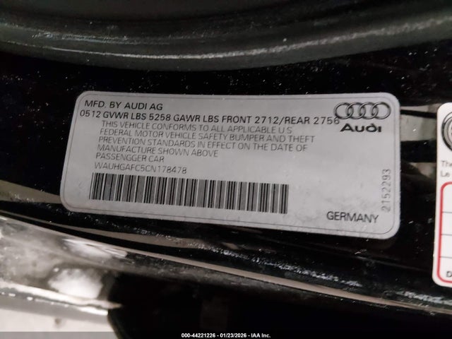 2012 Audi A6 3.0 Premium მანქანა იყიდება აუქციონზე, vin: WAUHGAFC5CN178478, აუქციონის ნომერი: 44221226