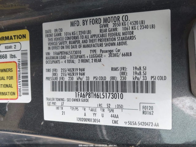 2020 FORD MUSTANG 1FA6P8TH6L5173010 Photo 8