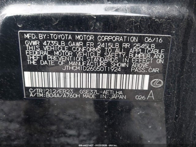 2016 LEXUS IS 300 JTHCM1D26G5011924 Photo 8