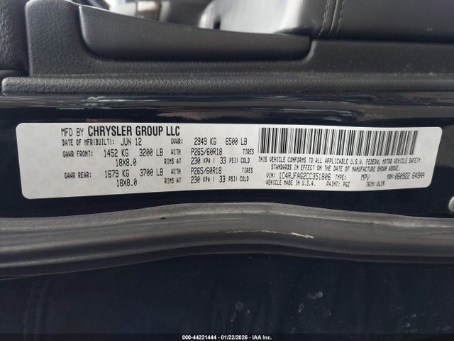 Aukcja sprzedaży 2012 Jeep Grand Cherokee Laredo, vin: 1C4RJFAG2CC351806, numer aukcji: 44221444