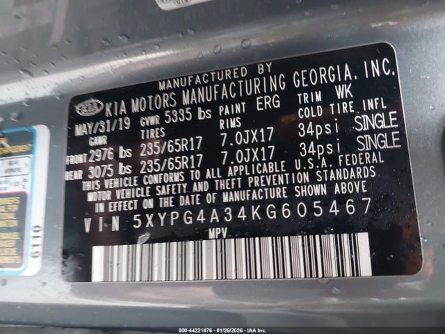 5XYPG4A34KG605467 KIA Sorento 2.4l L