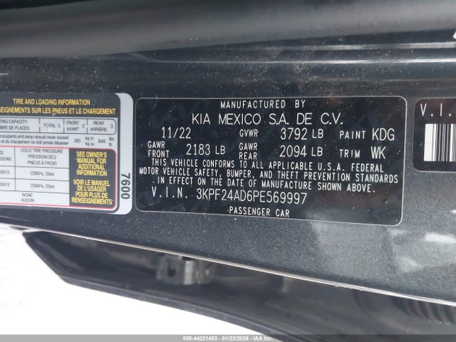 3KPF24AD6PE569997 KIA FORTE LX