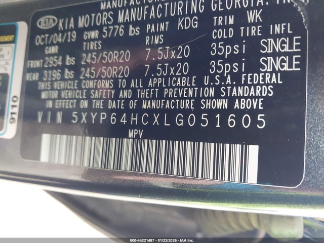44221487 :رقم المزاد ، 5XYP64HCXLG051605 vin ، 2020 Kia Telluride S مزاد بيع
