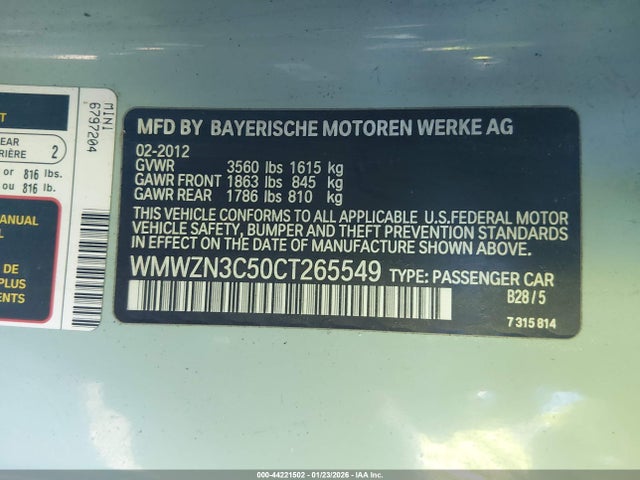 2012 MINI COOPER WMWZN3C50CT265549 Photo 8
