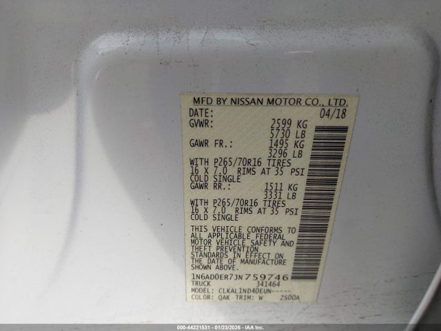 1N6AD0ER7JN759746 Nissan FRONTIER S