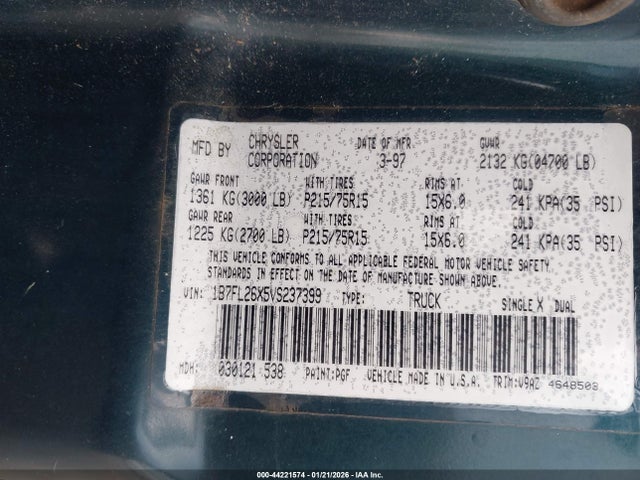 1997 DODGE DAKOTA 1B7FL26X5VS237399 Photo 8