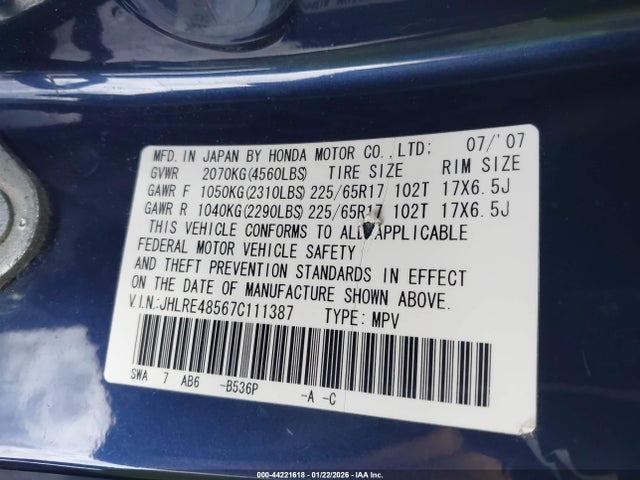 2007 HONDA CR-V JHLRE48567C111387 Photo 8
