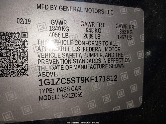 1G1ZC5ST9KF171812 Chevrolet Malibu 1fl