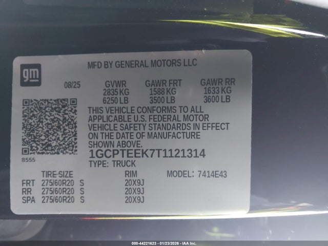 44221623 :رقم المزاد ، 1GCPTEEK7T1121314 vin ، 2026 Chevrolet Colorado Trail Boss, 4wd مزاد بيع