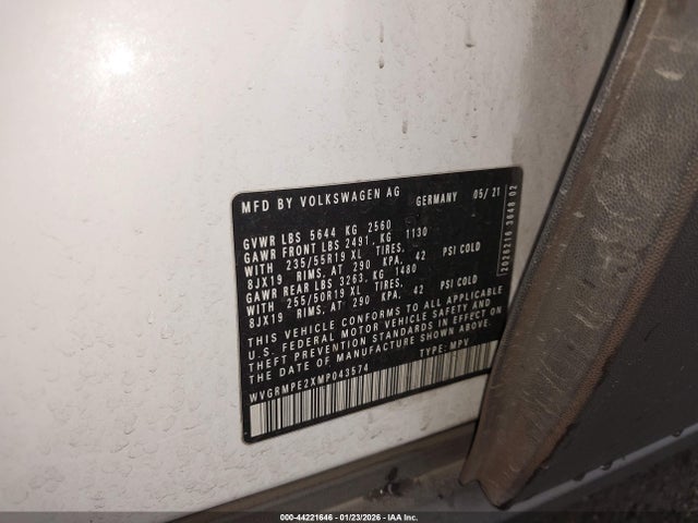 44221646 :رقم المزاد ، WVGRMPE2XMP043574 vin ، 2021 Volkswagen Id.4 Pro مزاد بيع