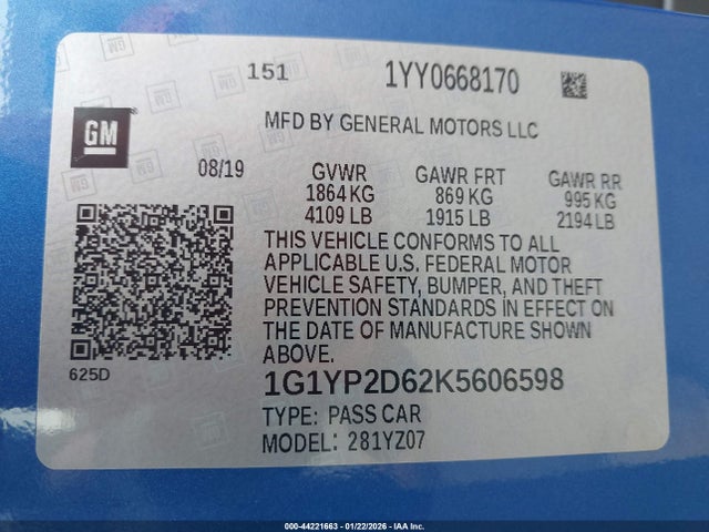 Chevrolet Corvette Z06 2019 1G1YP2D62K5606598 Image 9