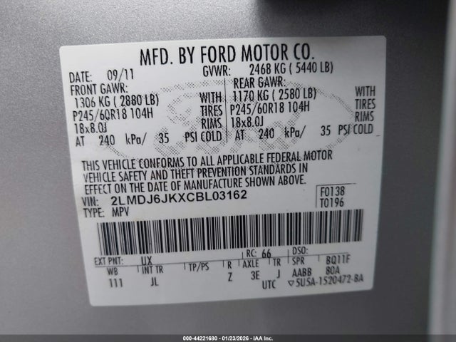 2012 LINCOLN MKX 2LMDJ6JKXCBL03162 Photo 8