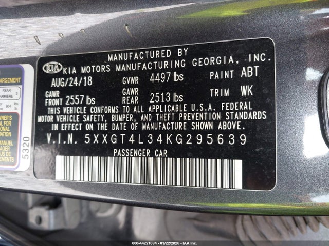 2019 KIA OPTIMA 5XXGT4L34KG295639 Photo 8