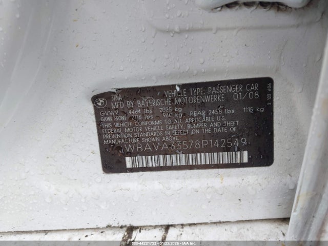 44221723 :رقم المزاد ، WBAVA33578P142549 vin ، 2008 Bmw 328i مزاد بيع