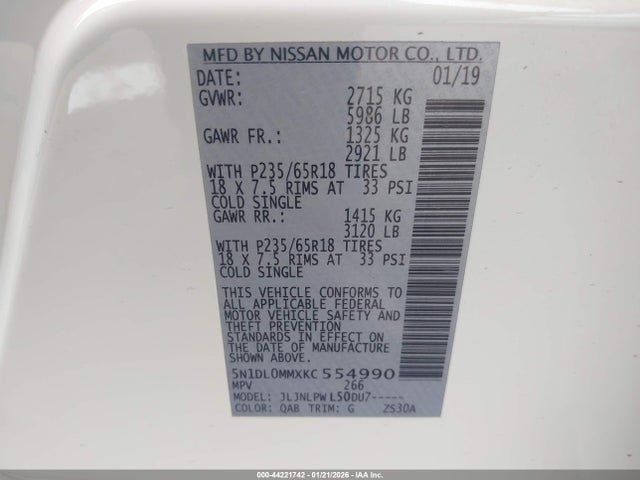 5N1DL0MMXKC554990 Infiniti QX60 PURE