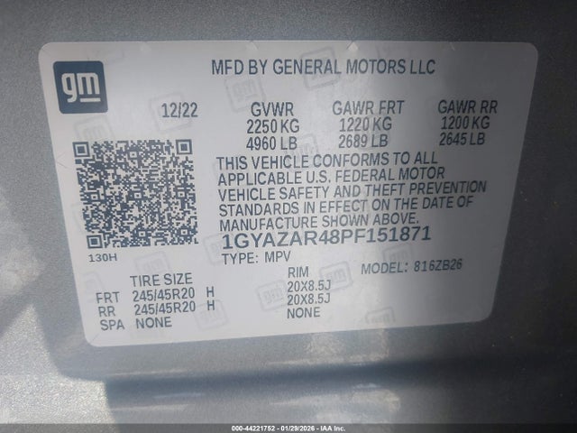 44221752 :رقم المزاد ، 1GYAZAR48PF151871 vin ، 2023 Cadillac Xt4 Fwd Luxury مزاد بيع