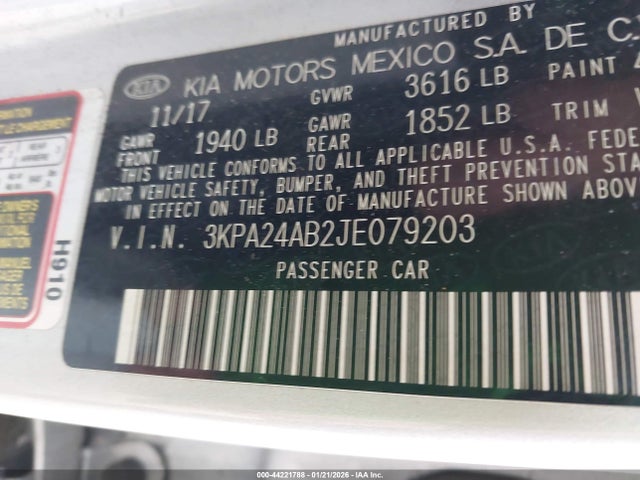3KPA24AB2JE079203 KIA RIO S