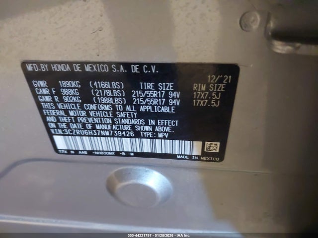 3CZRU6H37NM739426 Honda Hr-v Awd Lx