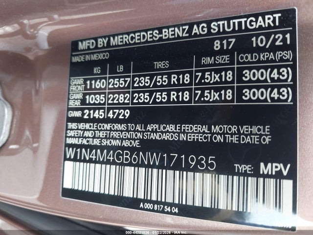W1N4M4GB6NW171935 Mercedes-Benz GLB 250