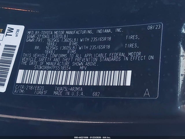 5TDKDRBH7PS518554 Toyota Highlander Xle