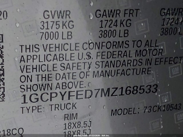 1GCPYFED7MZ168533 Chevrolet Silverado 1500 4wd Short Bed Lt Trail Boss
