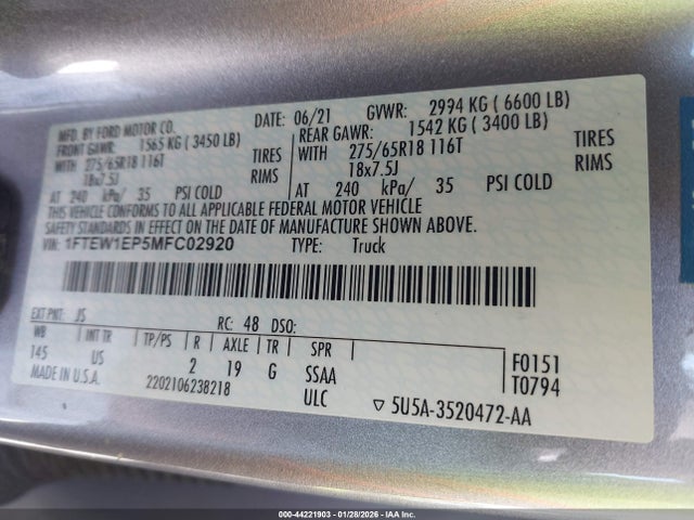 2021 FORD F-150 1FTEW1EP5MFC02920 Photo 8