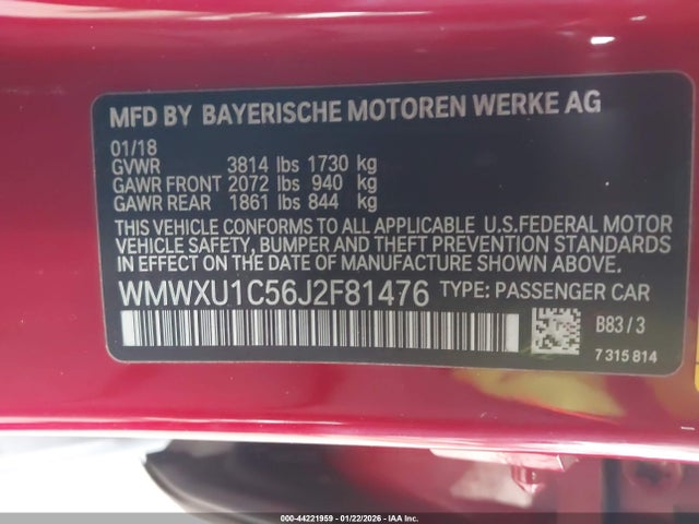 WMWXU1C56J2F81476 Mini Hardtop Cooper