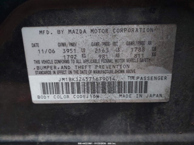 Aukcja sprzedaży 2007 Mazda Mazda3 S Touring, vin: JM1BK324571679014, numer aukcji: 44221961