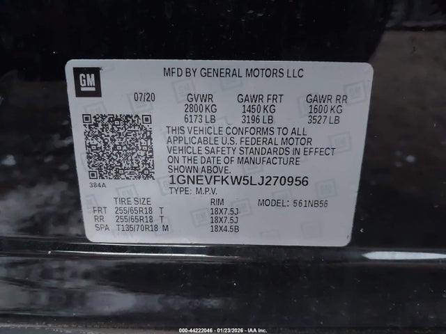 1GNEVFKW5LJ270956 Chevrolet Traverse Awd Ls