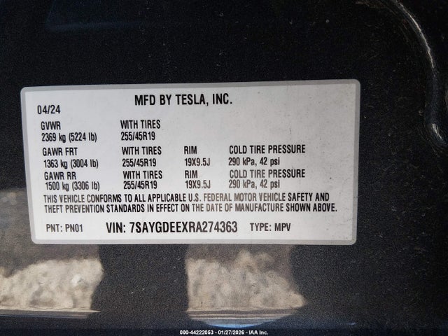 2024 TESLA MODEL Y 7SAYGDEEXRA274363 Photo 8