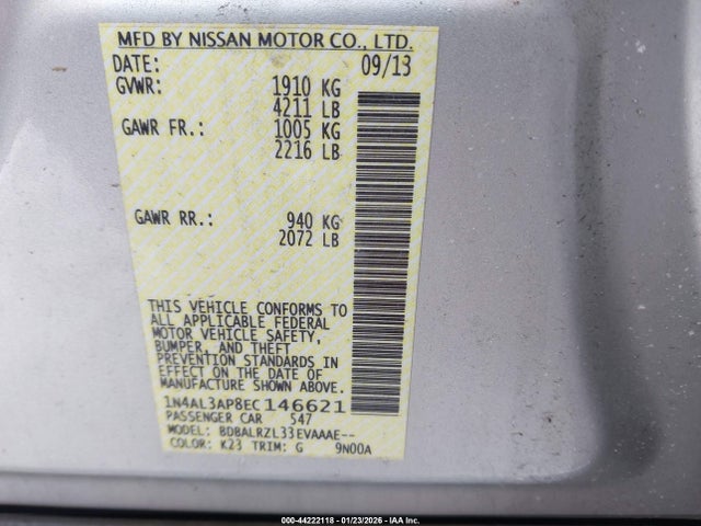 Продажа на аукционе авто 2014 Nissan Altima 2.5 S, vin: 1N4AL3AP8EC146621, номер лота: 44222118