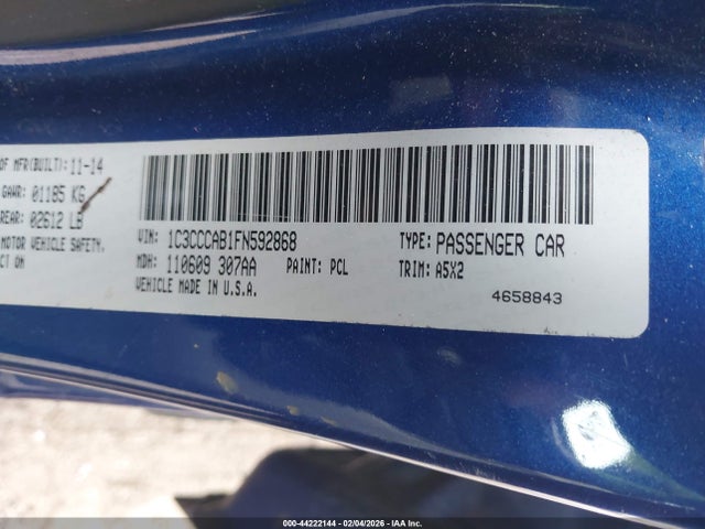 2015 Chrysler 200 Limited მანქანა იყიდება აუქციონზე, vin: 1C3CCCAB1FN592868, აუქციონის ნომერი: 44222144