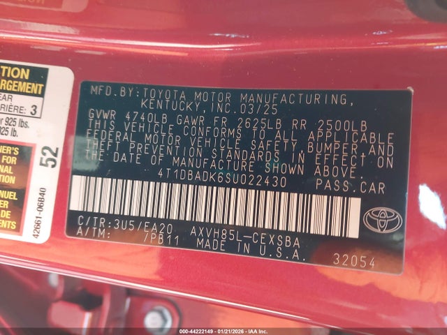 Toyota CAMRY SE 2025 4T1DBADK6SU022430 Image 9