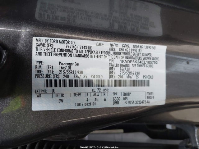 1FADP3K24EL185792 Ford FOCUS SE