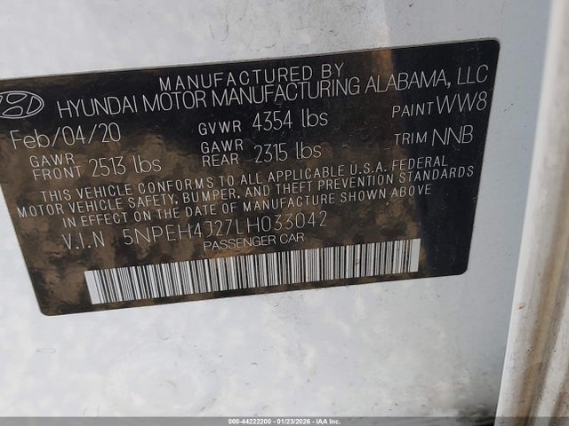 5NPEH4J27LH033042 Hyundai Sonata Limited