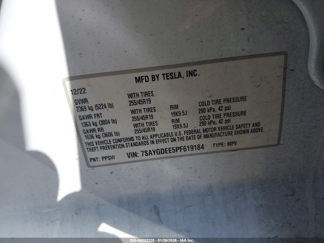Aukcja sprzedaży 2023 Tesla Model Y, vin: 7SAYGDEE5PF619184, numer aukcji: 44222228