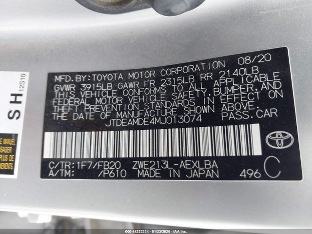 Toyota Corolla Hybrid Le 2021 JTDEAMDE4MJ013074 Image 9