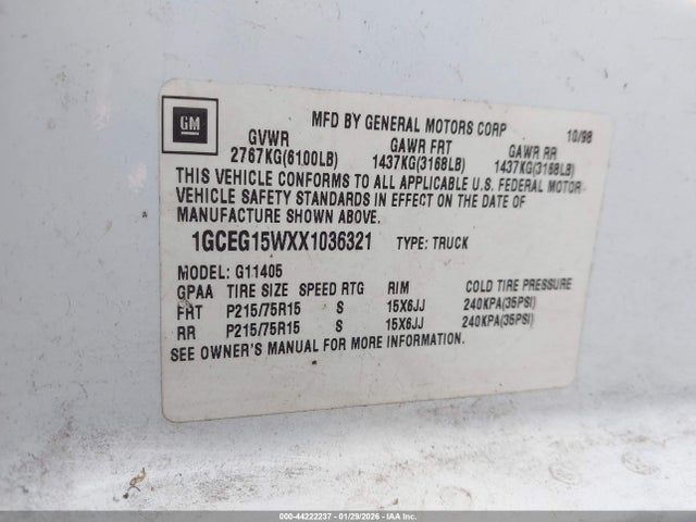 1999 CHEVROLET EXPRESS 1GCEG15WXX1036321 Photo 8