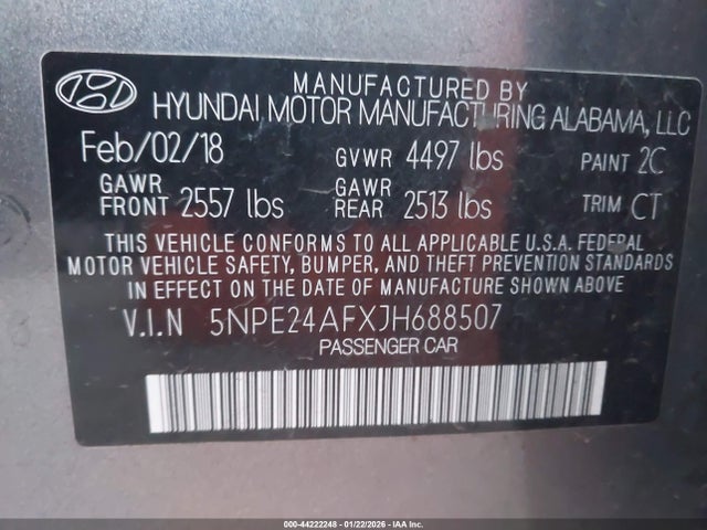 5NPE24AFXJH688507 Hyundai SONATA SE