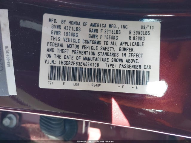 Honda Accord Ex-l 2014 1HGCR2F83EA034108 Image 9