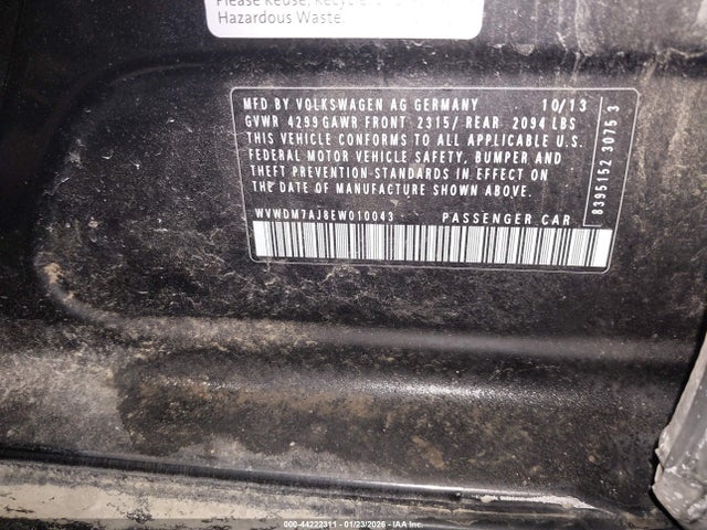 2014 Volkswagen Golf 2.0l Tdi მანქანა იყიდება აუქციონზე, vin: WVWDM7AJ8EW010043, აუქციონის ნომერი: 44222311