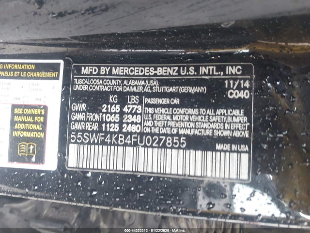 Продажа на аукционе авто 2015 Mercedes-benz C 300 4matic, vin: 55SWF4KB4FU027855, номер лота: 44222312