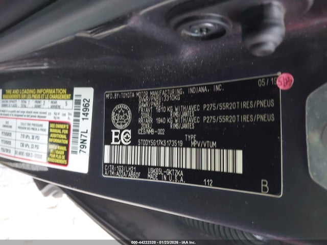 5TDDY5G17KS173519 Toyota Sequoia Platinum 5.7l V8