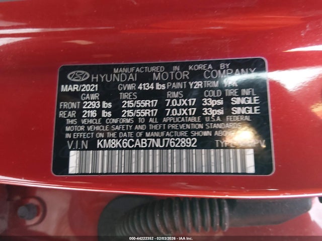 2022 HYUNDAI KONA KM8K6CAB7NU762892 Photo 8