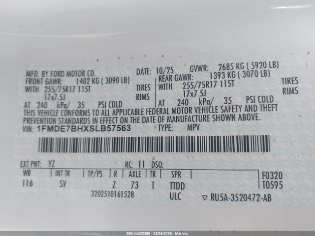1FMDE7BHXSLB57563 Ford Bronco Big Bend